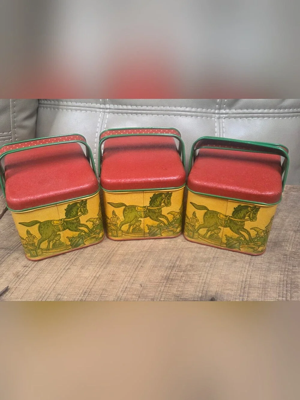 Vintage Potpourri Press Toy Basket Tin Set of 3, 1980s Retro Circus Train B1N